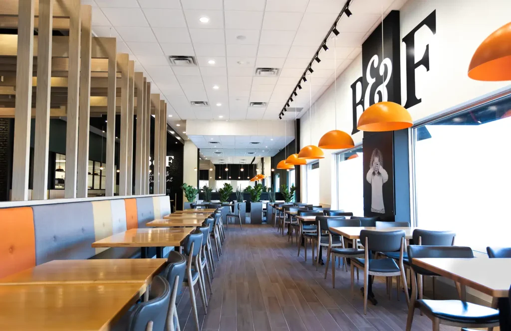 A stylish and welcoming Ben & Florentine restaurant featuring modern décor. The clean design and inviting layout reflect the brand’s strong appeal to breakfast franchise investors and customers alike. | How to Own a Ben & Florentine Franchise: A Top Breakfast Opportunity in Canada Blog