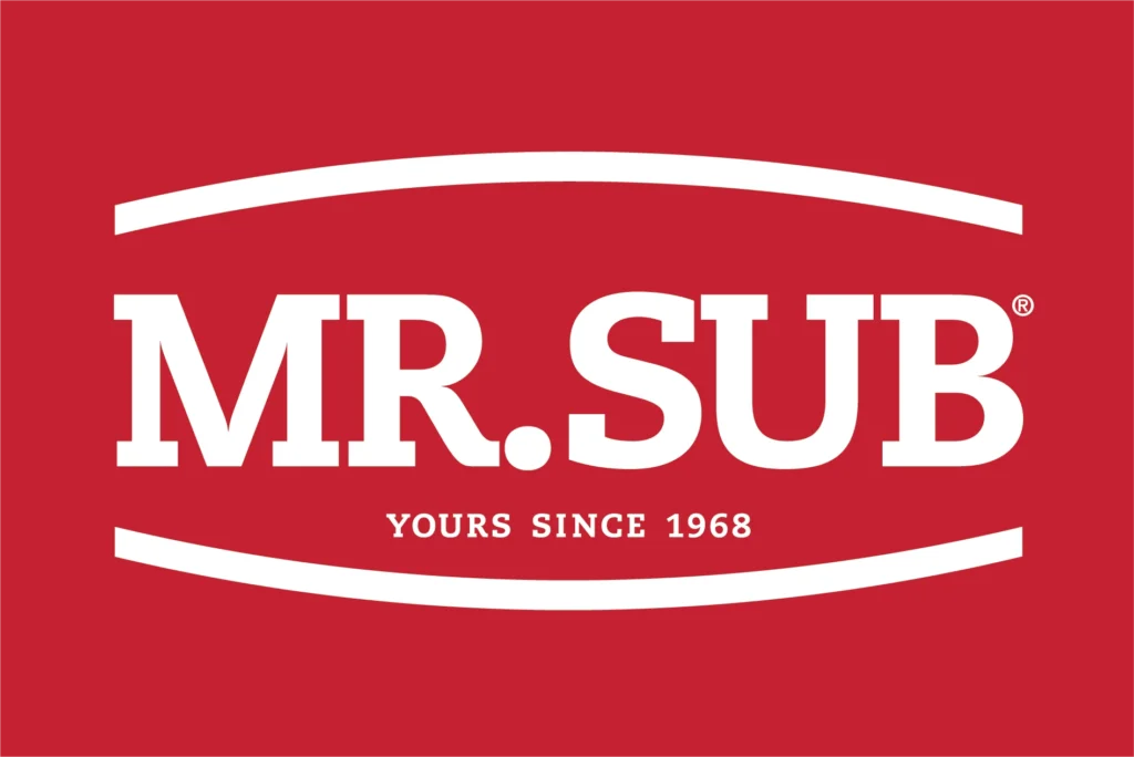 MR.SUB logo on a red background, highlighting the Canadian sandwich franchise brand established in 1968.